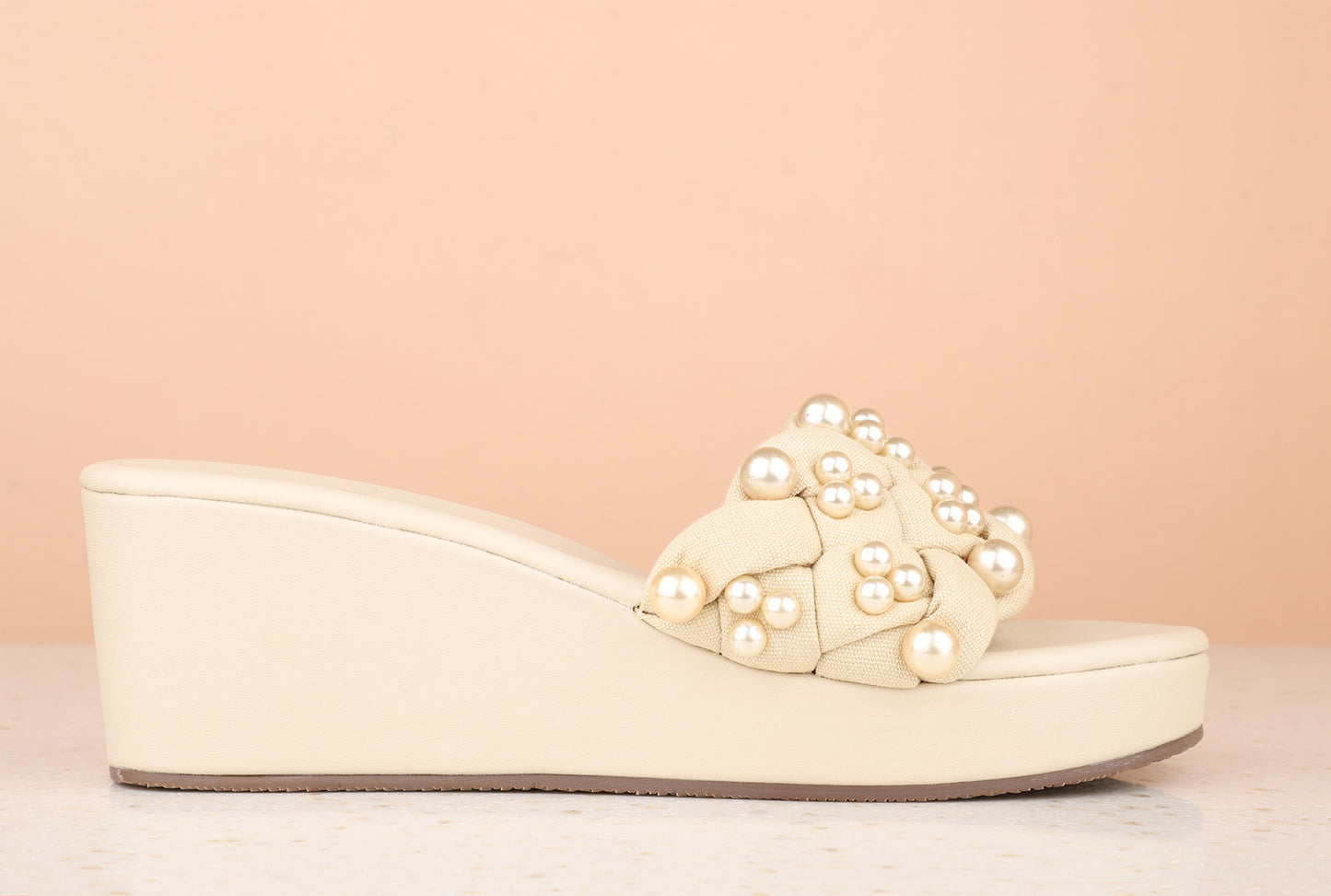 Women Beige Embellished Wedge Sandals