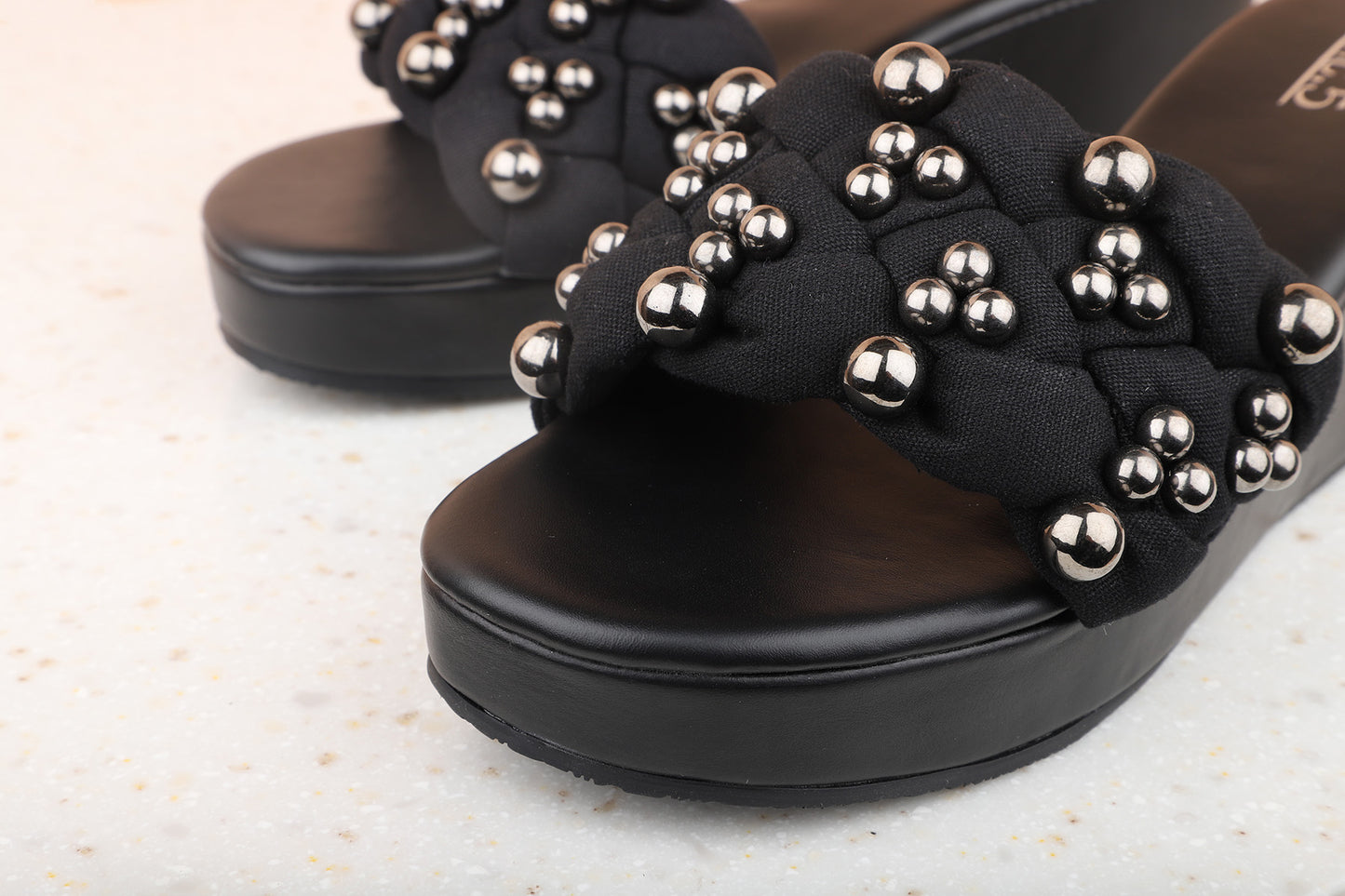 Women Black Embellished Wedge Sandals