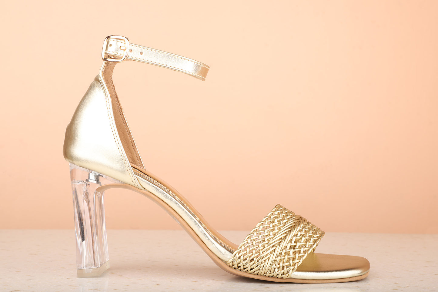 Women Gold Embellished Block Heels