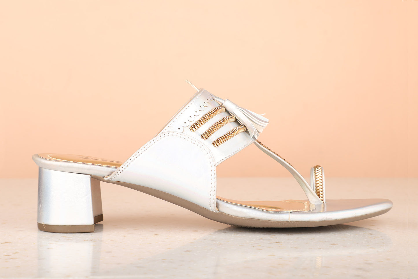 Women White Holographic One-Toe Block Heels