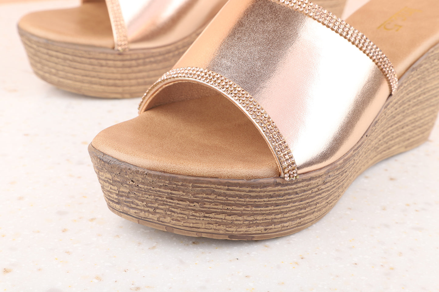 Women Rose Gold Embellished Wedge Heels