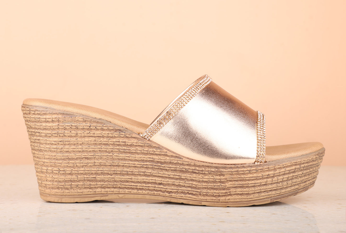 Women Rose Gold Embellished Wedge Heels