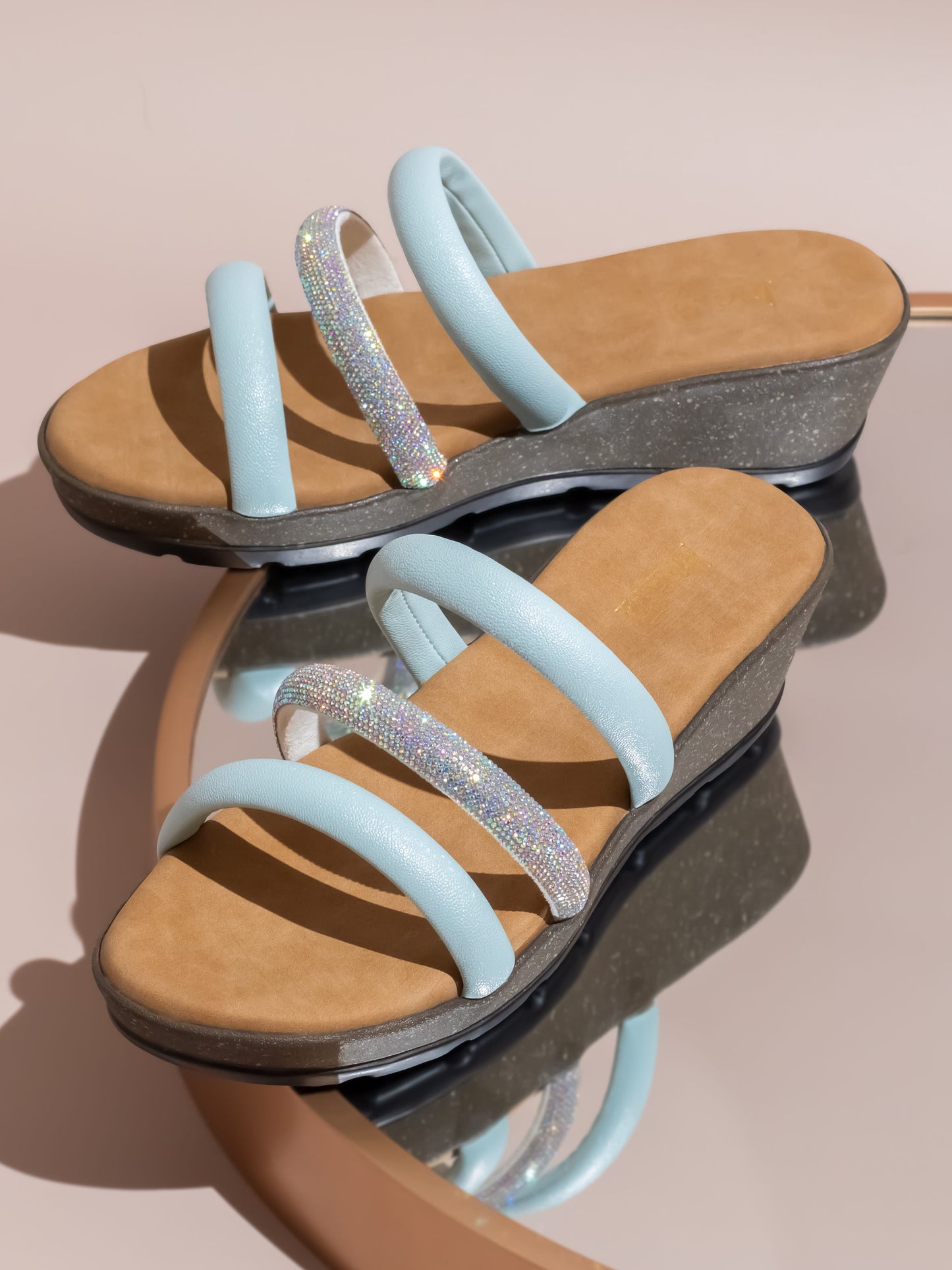 Women Blue & Silver-Toned Colourblocked Wedges