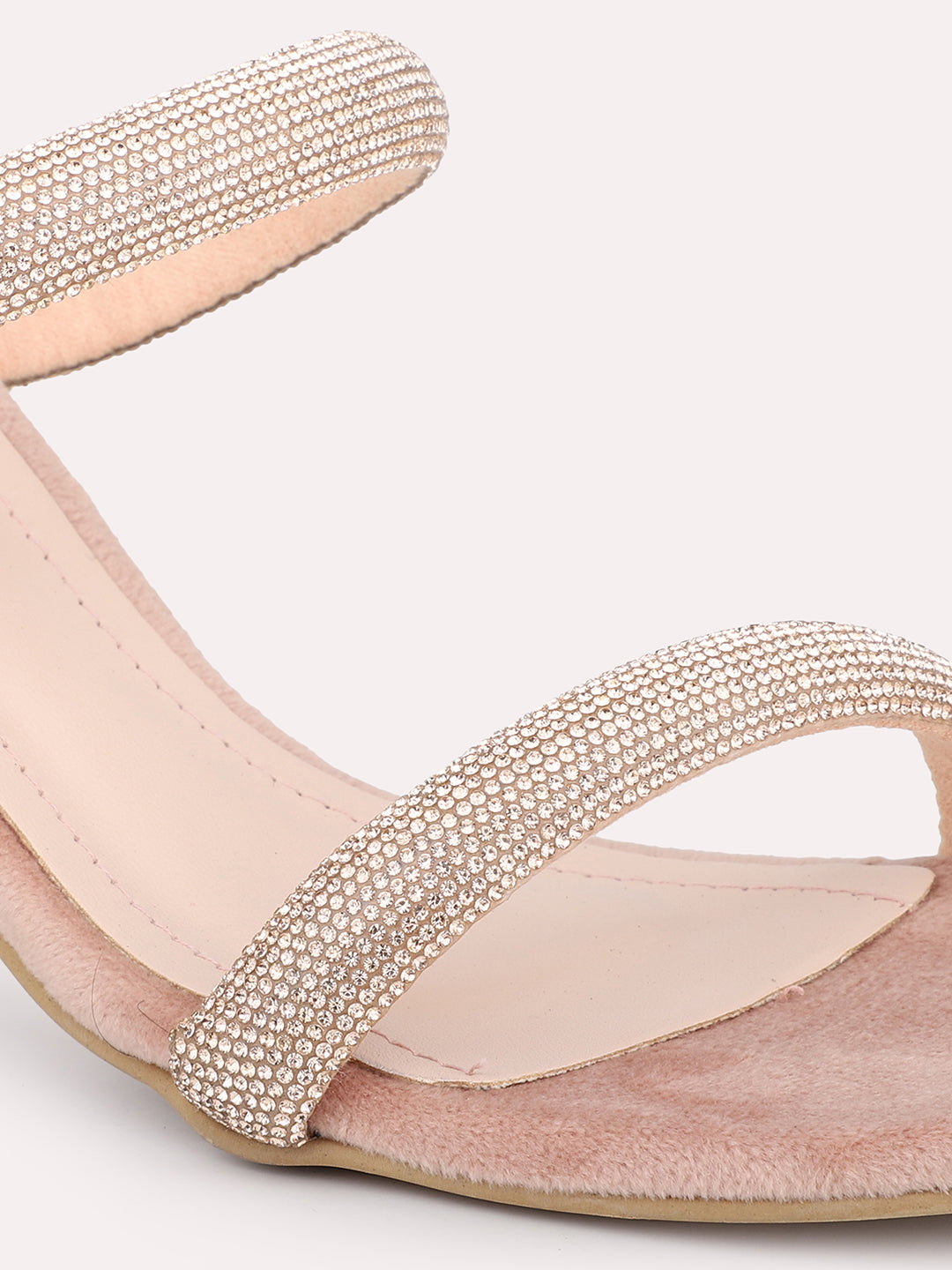 Women Peach And Gold-Toned Embellished Block Heels
