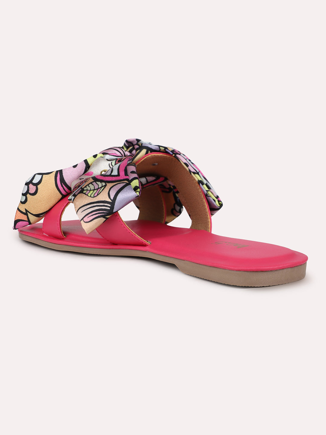 Women Pink Printed Open Toe Flats With Bows