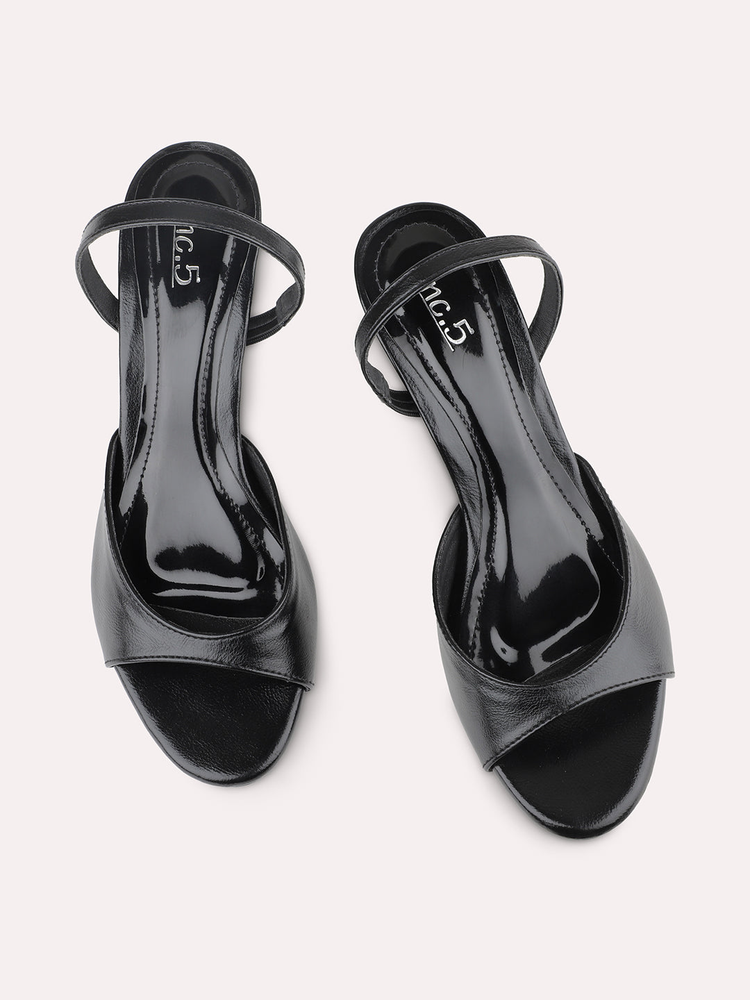 Women Black Open Toe Party Kitten Heels With Backstrap