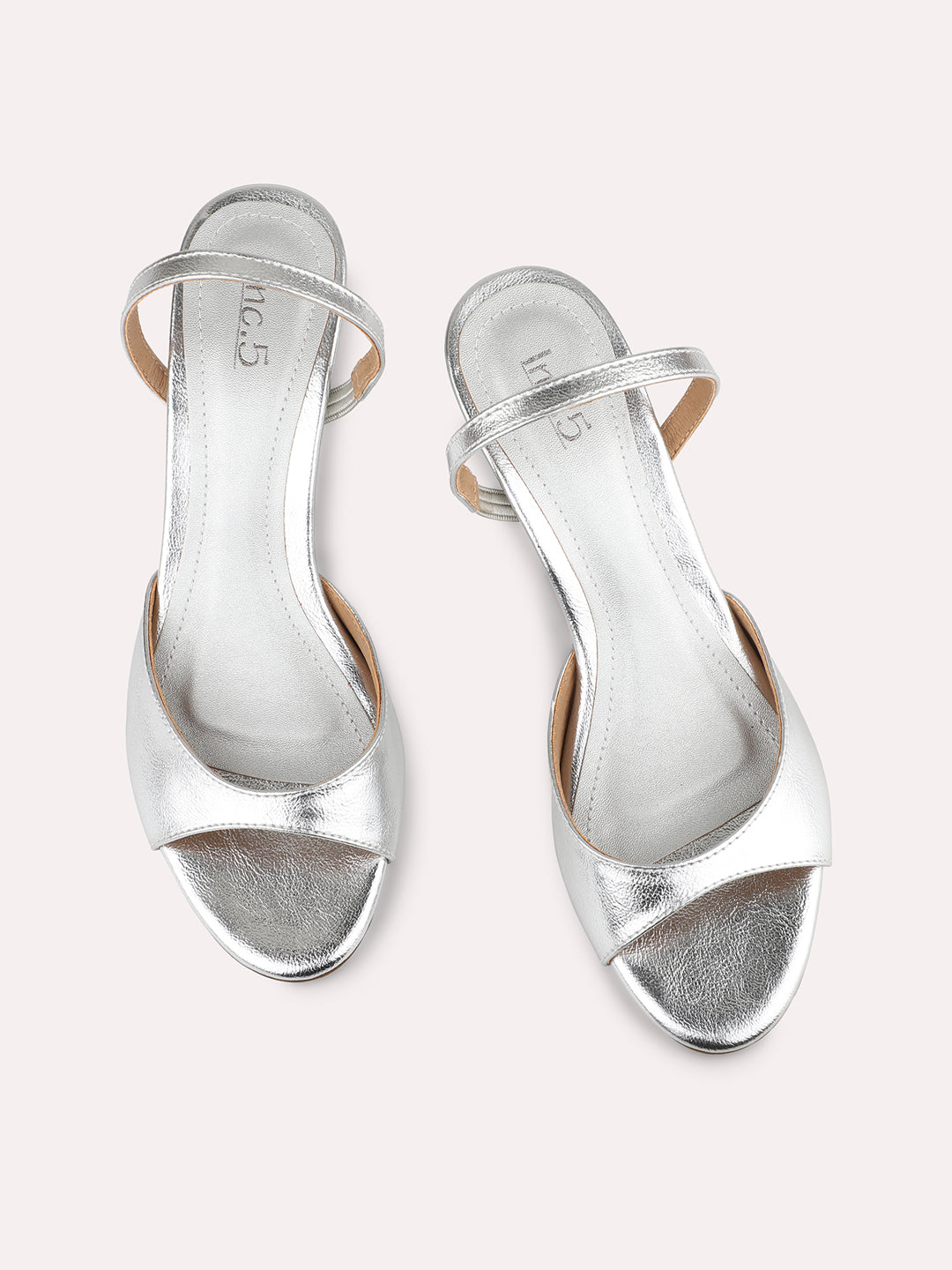 Women Silver Open Toe Party Kitten Heels With Backstrap