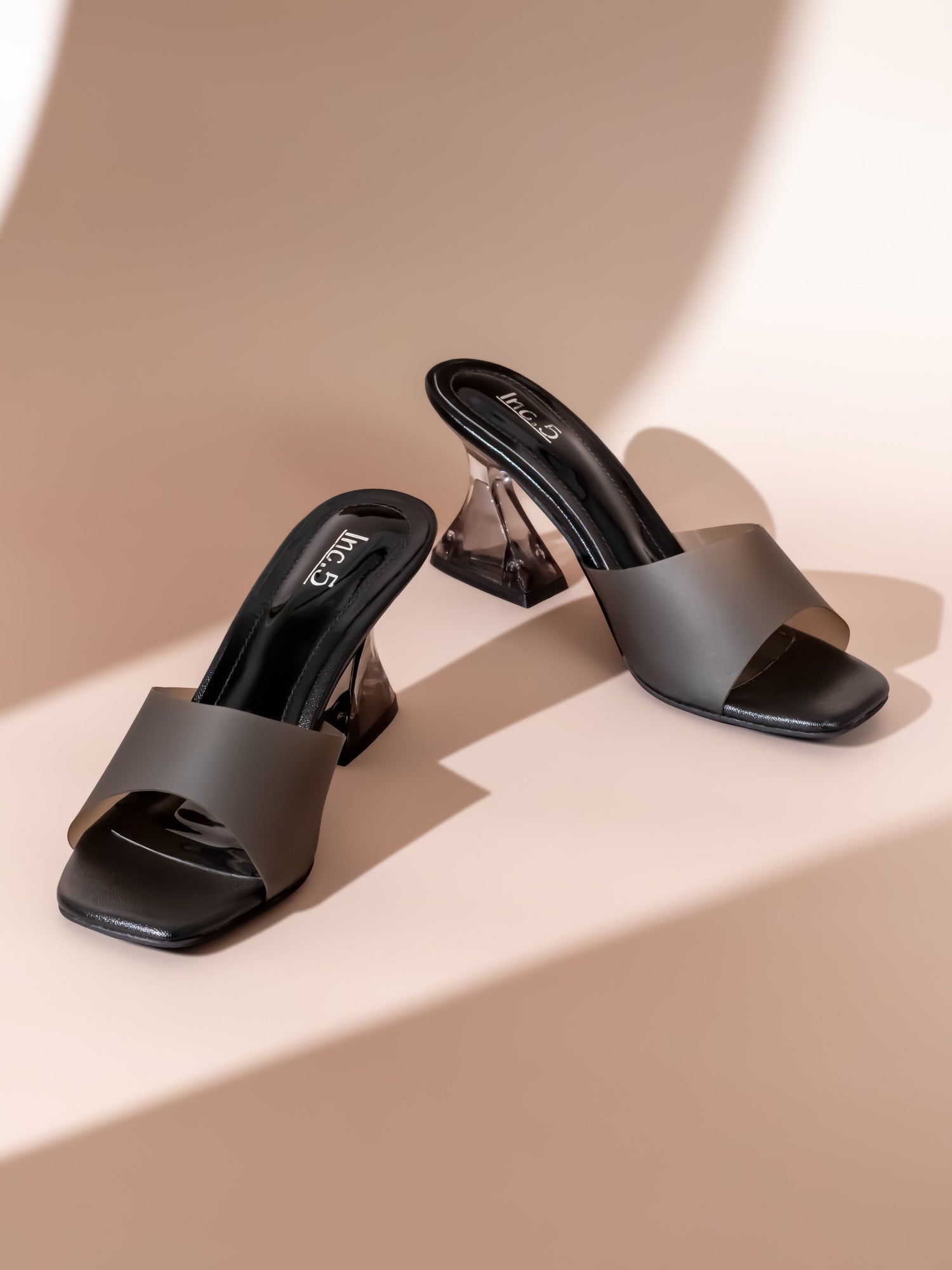 Women Black Embellished Transparent Block Heels