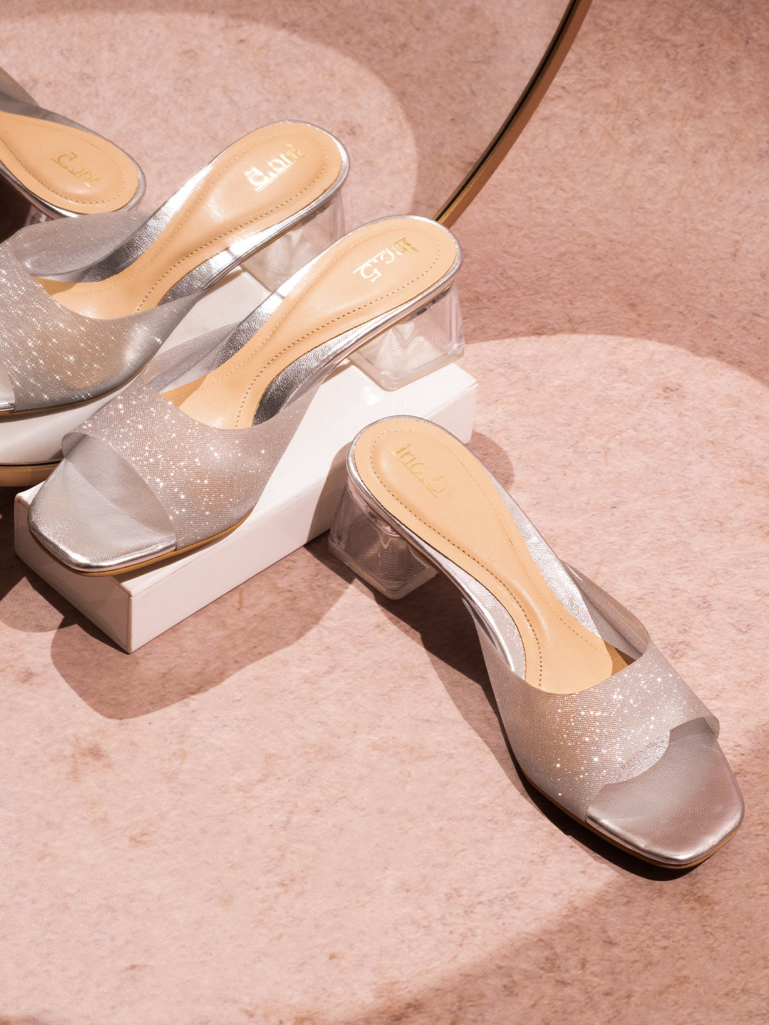 Women Silver-Toned Embellished Block Sandals