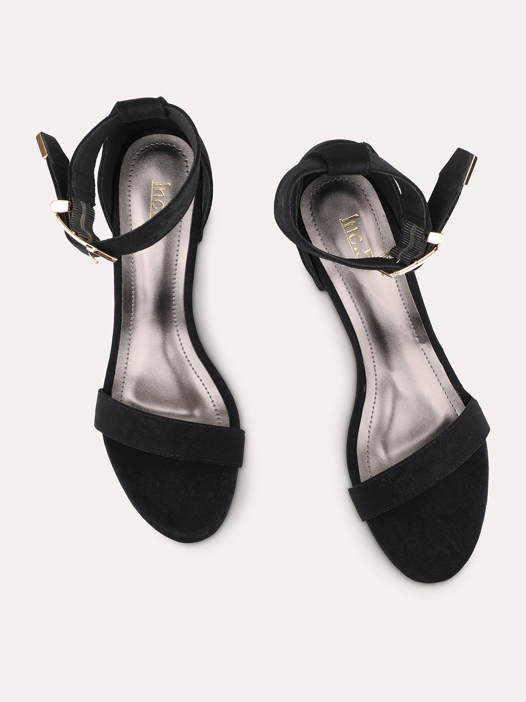 Women Black Open Toe Ankle Loop Party Block Heels With Buckle