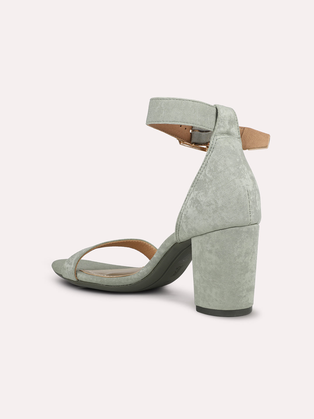 Women Pista Textured Open Toe Ankle Loop Party Block Heels With Buckle