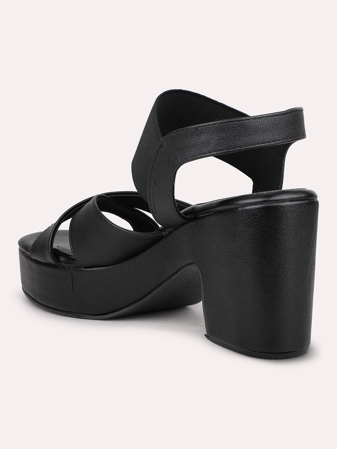 Women Black Solid Criss-Cross Detail Platform Heels with Backstrap