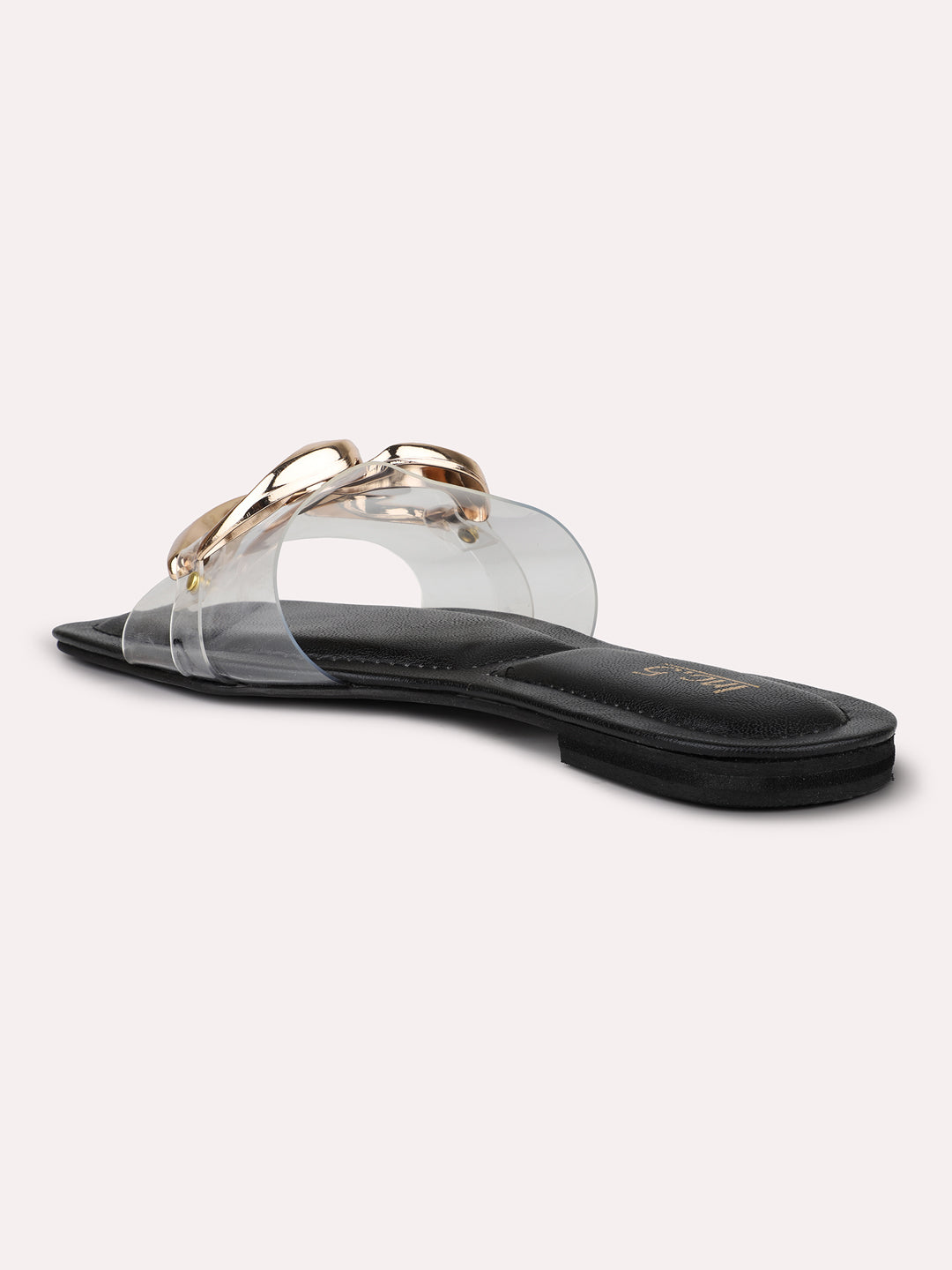 Women Black Buckle Transparent Open Toe Flats