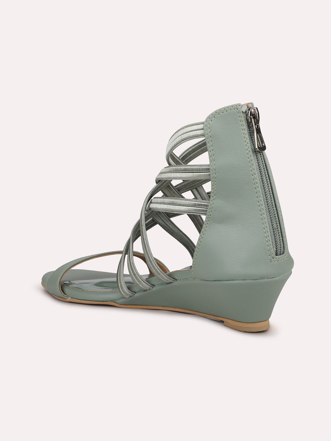 Women Green Open Toe Mid Top Wedges Gladiators