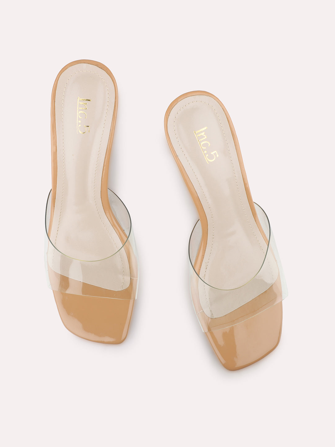 Women Beige & Transparent Open Toe Block Heels