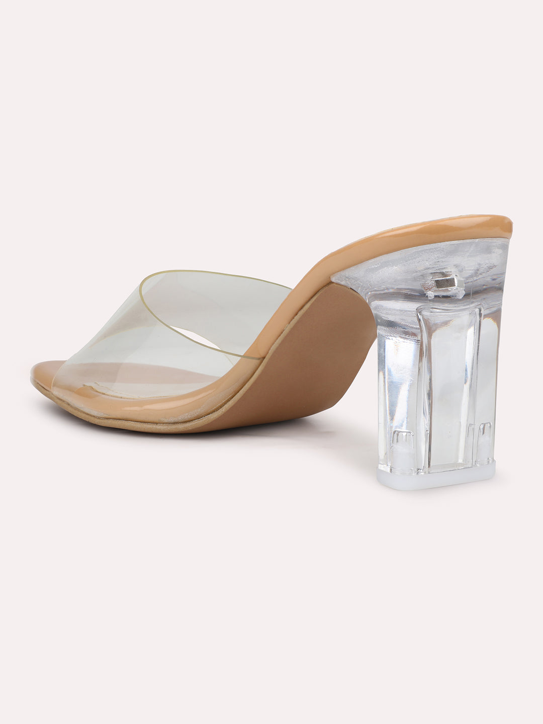 Women Beige & Transparent Open Toe Block Heels