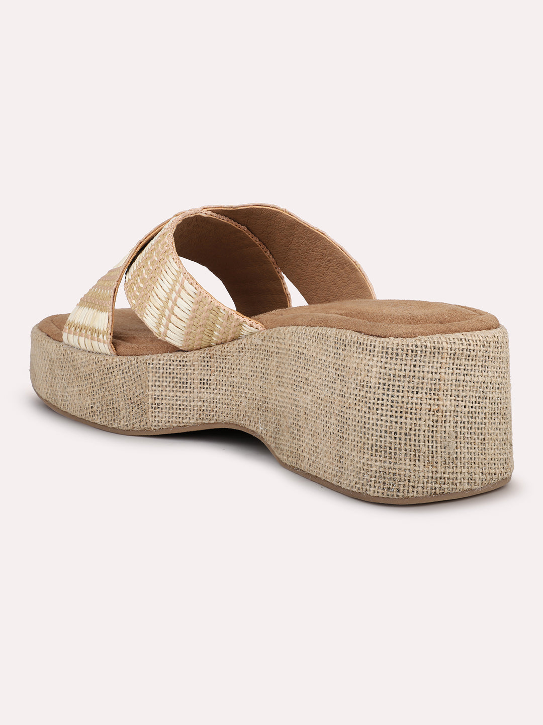 Women Beige Jute Finish Woven Design Wedge Heels