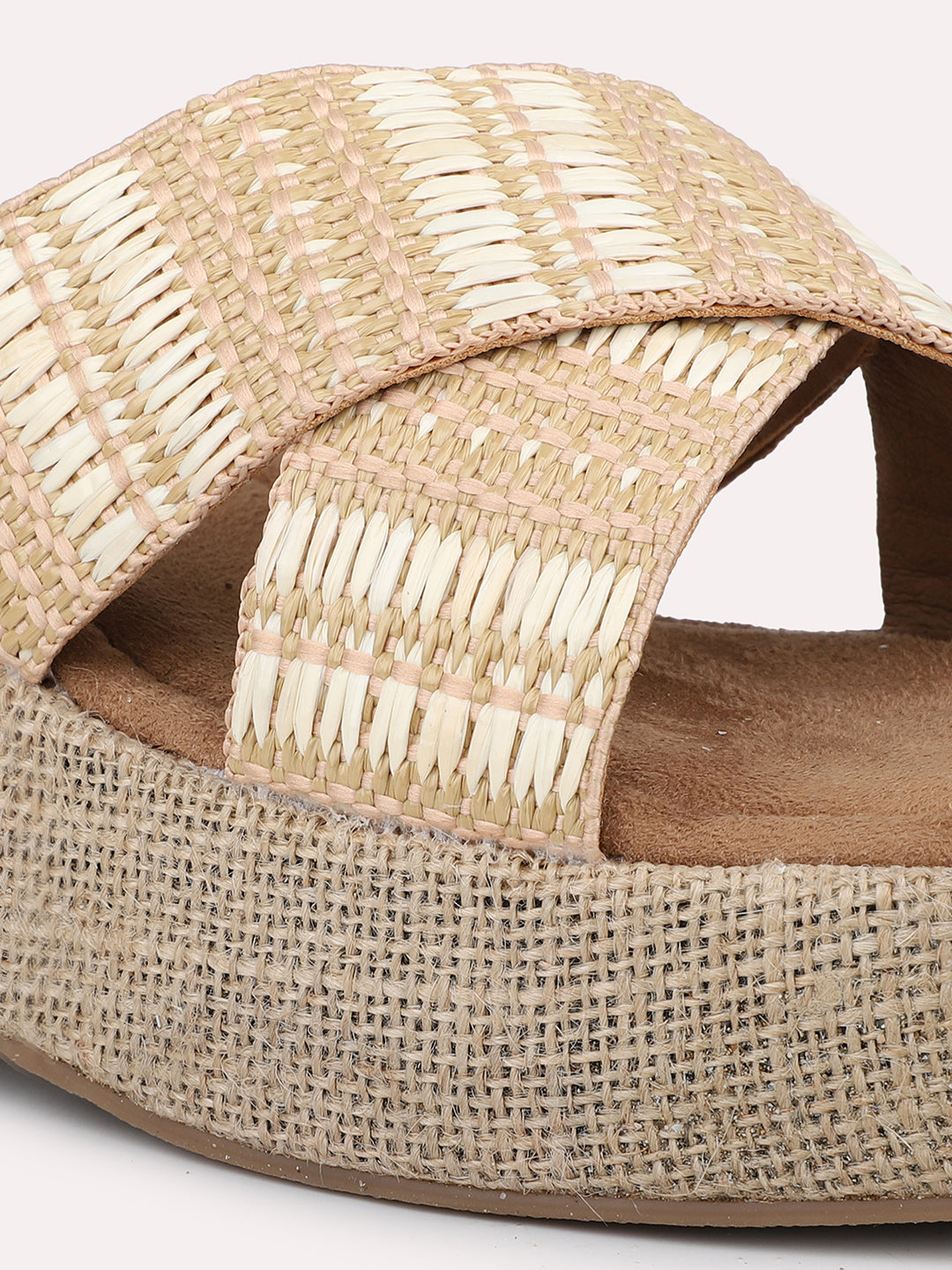 Women Beige Jute Finish Woven Design Wedge Heels