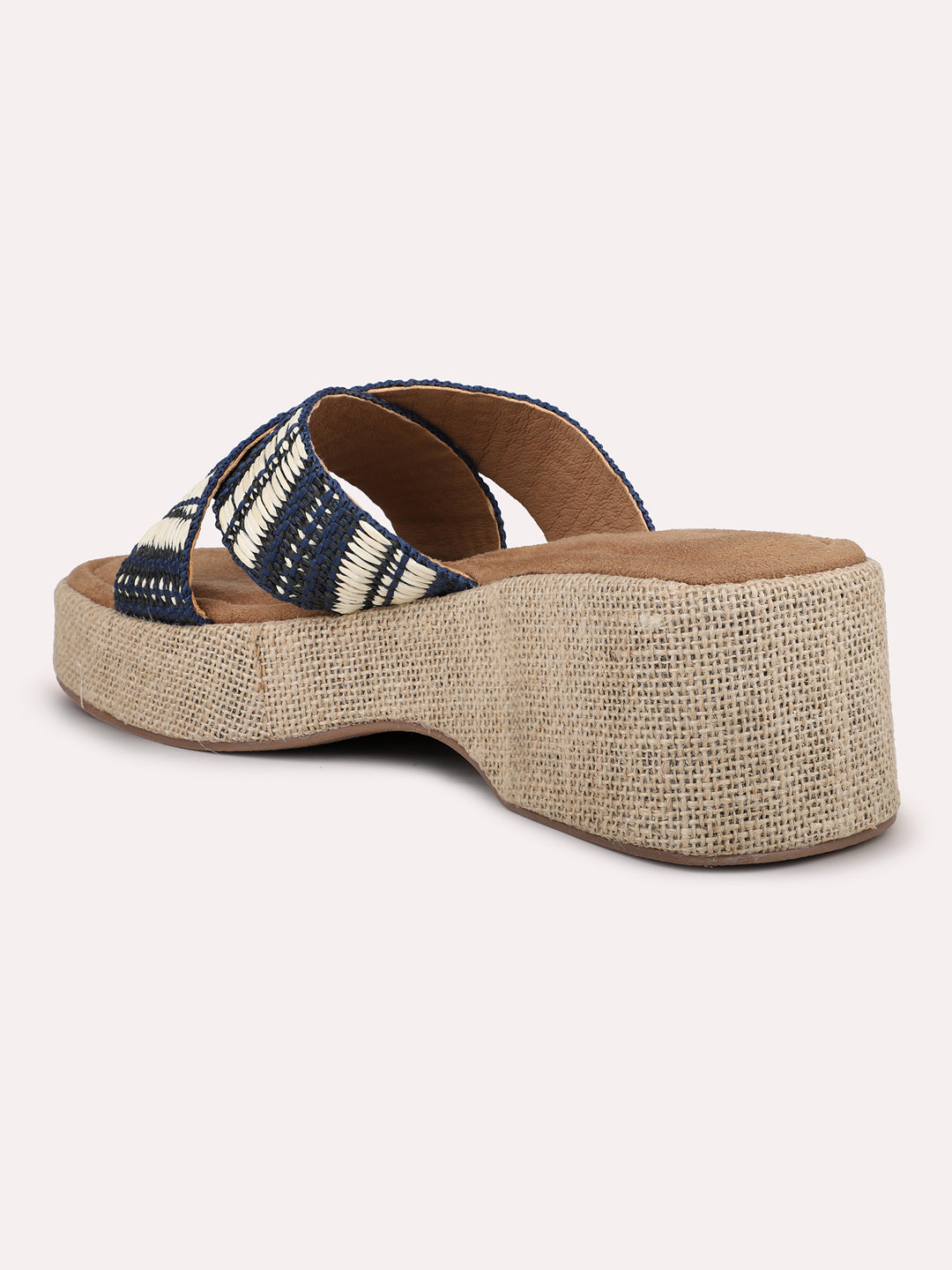 Women Blue Jute Finish Woven Design Wedge Heels