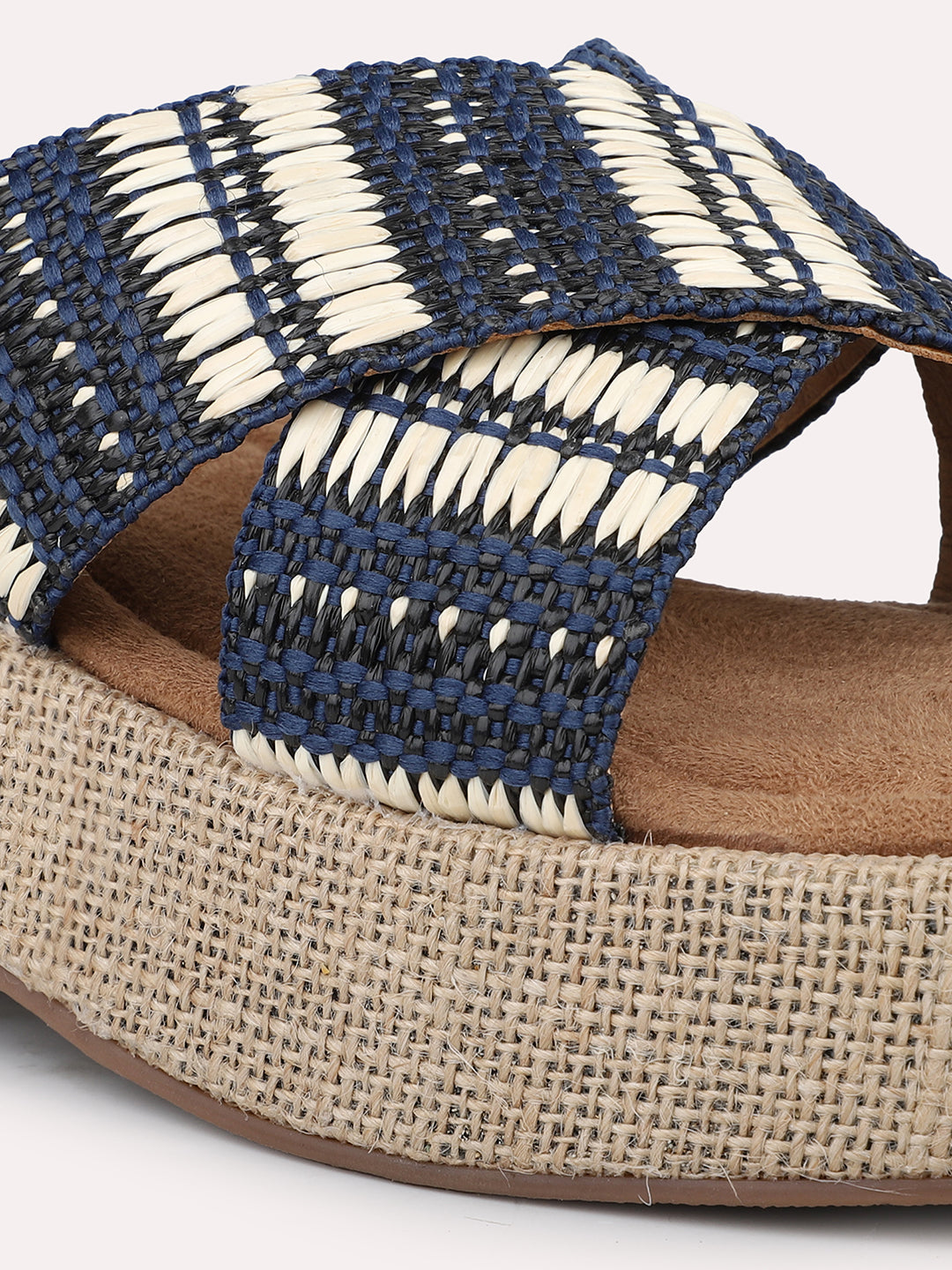 Women Blue Jute Finish Woven Design Wedge Heels