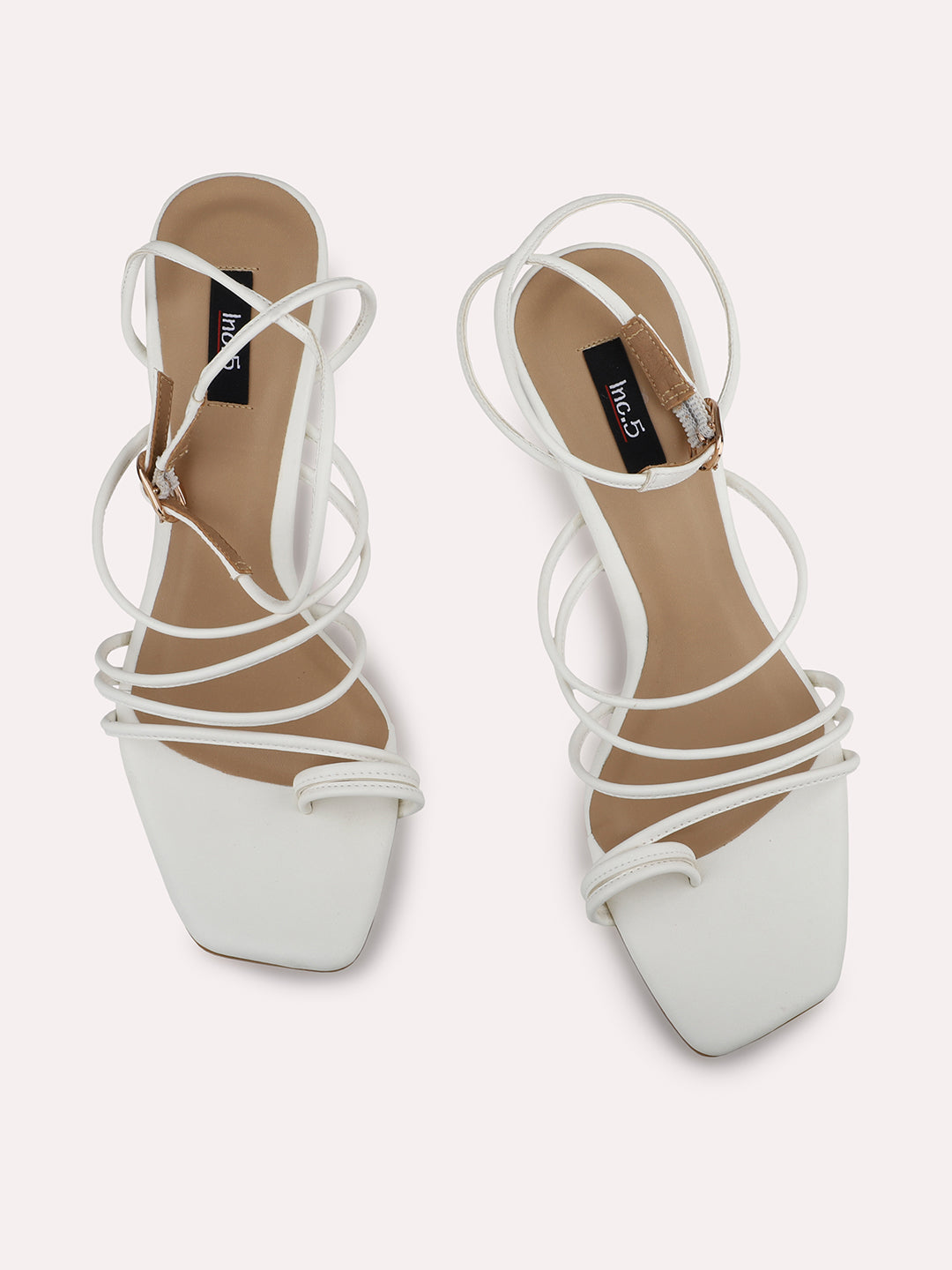 Women White Strappy Ankle Loop One Toe Kitten Heels