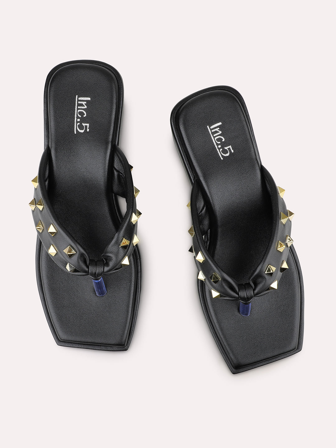 Women Black Studded Open Toe Wedge Heels