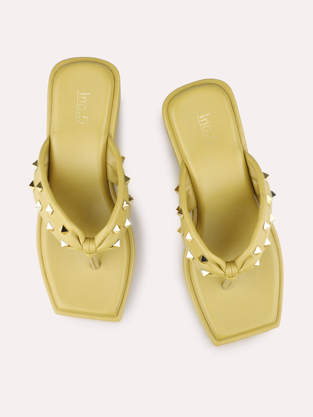 Women Yellow Studded Open Toe Wedge Heels