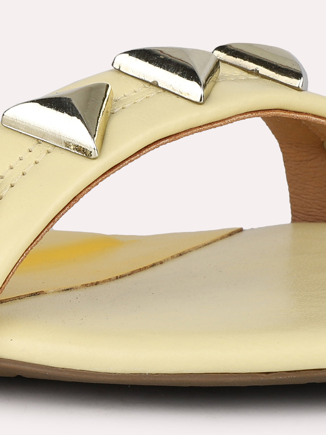 Womens Yellow Ethnic Embellished Open Toe Flats