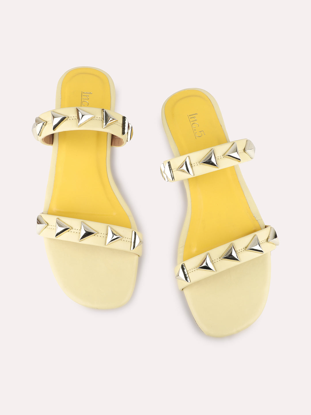 Womens Yellow Ethnic Embellished Open Toe Flats