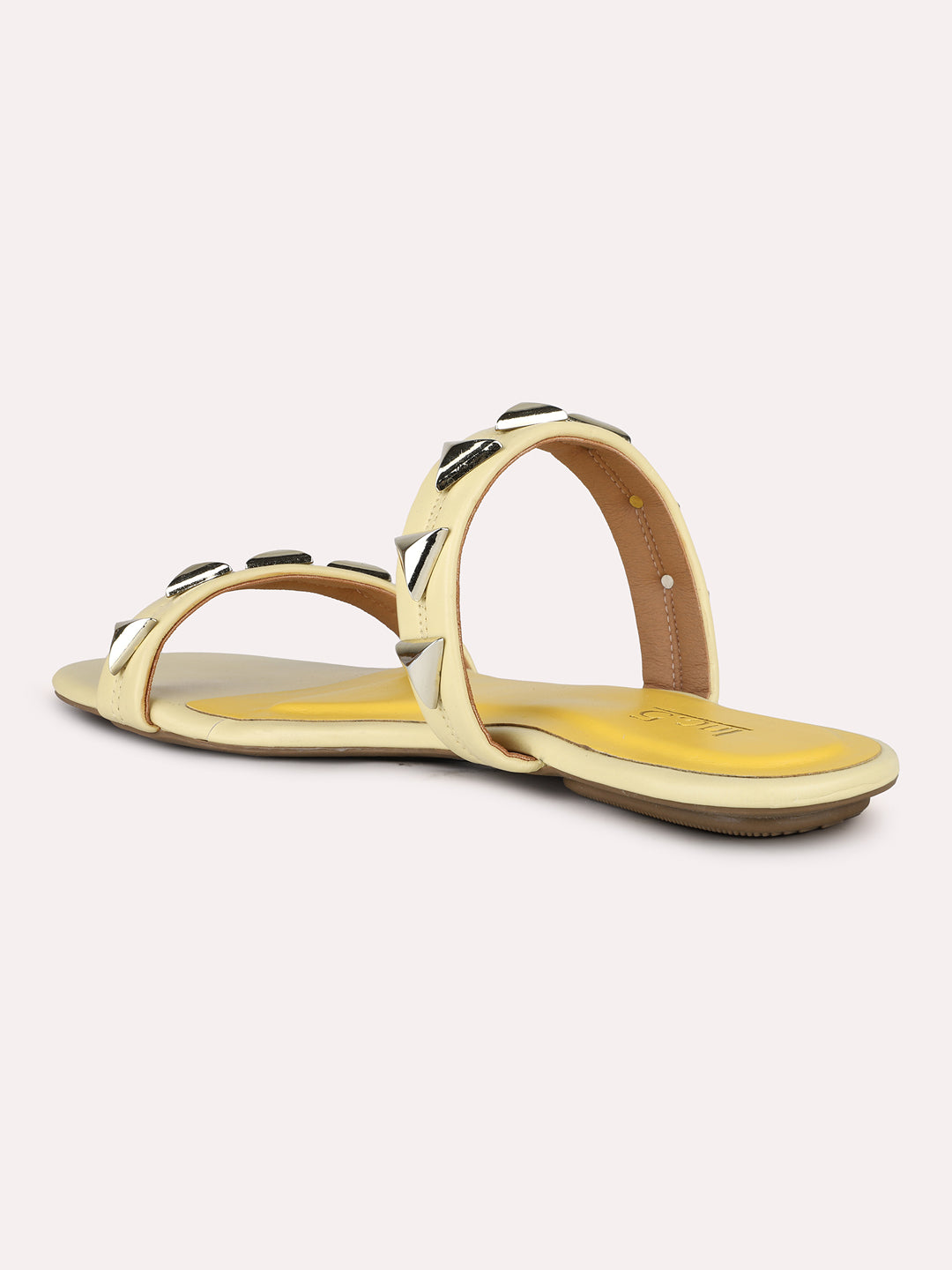 Womens Yellow Ethnic Embellished Open Toe Flats