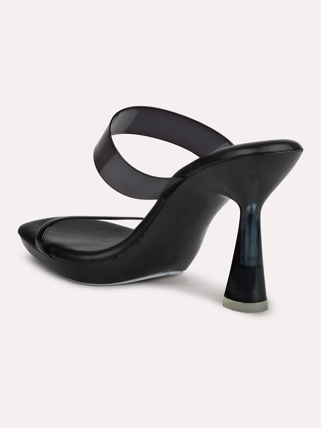 Women Black Transparent Two Strap Slim Heels