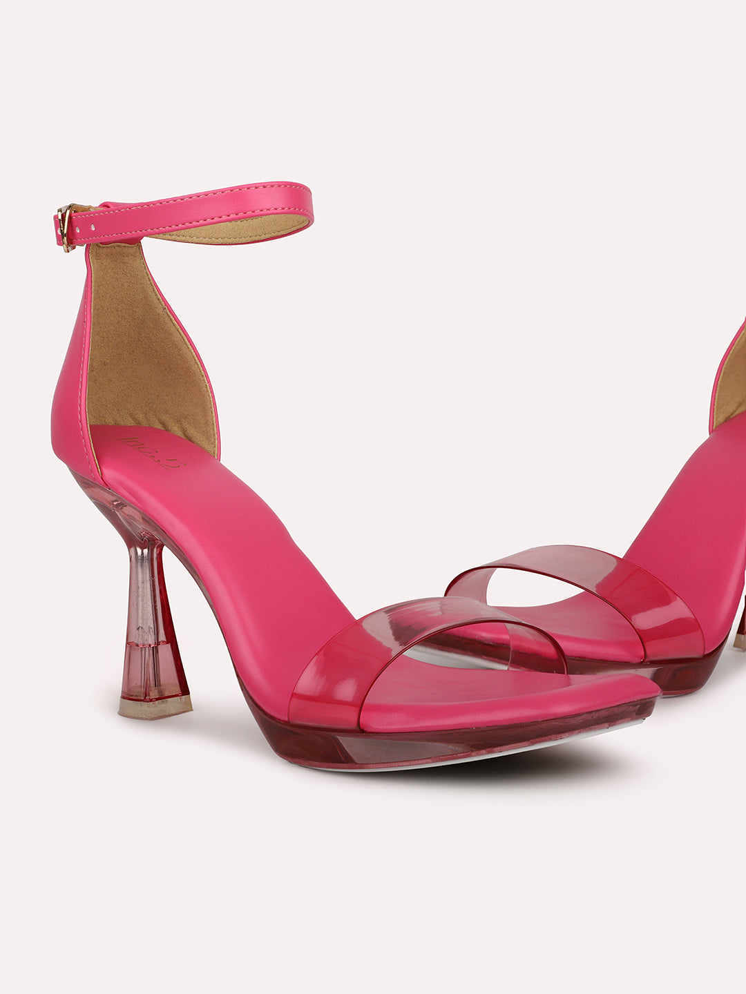 Women Pink Mid-Top Party Stiletto Heel With Buckle Closure