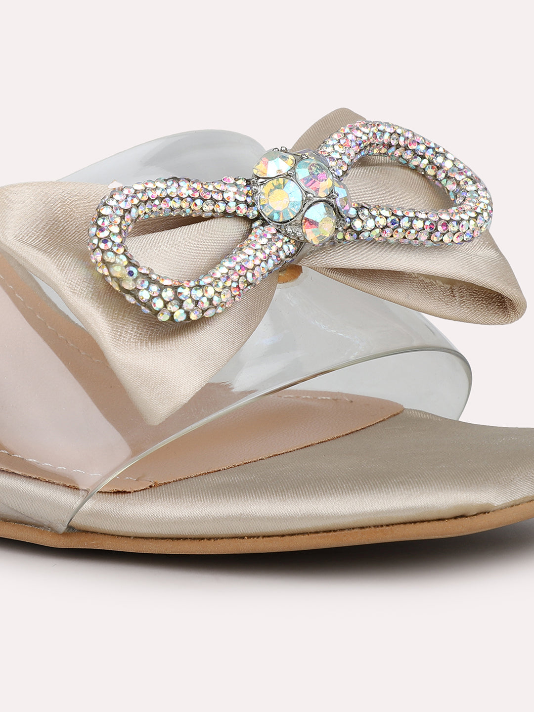 Women Gold & Silver-Toned Transparent Bow Detail Block Heels