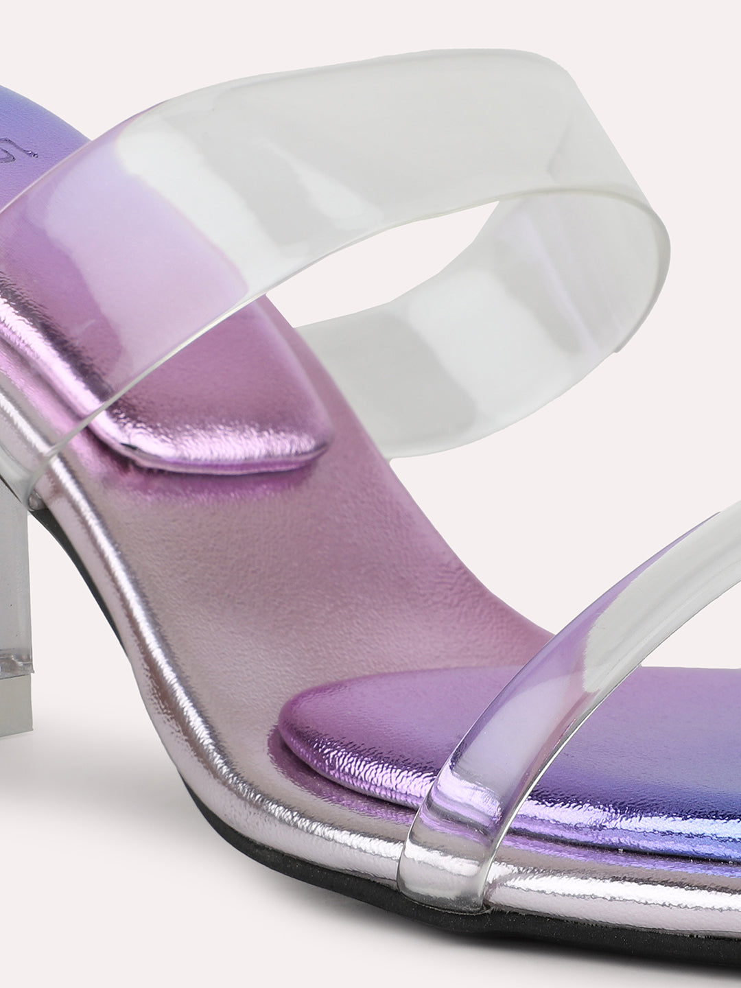 Women Purple Transparent Double Straps Open Toe Block Heels