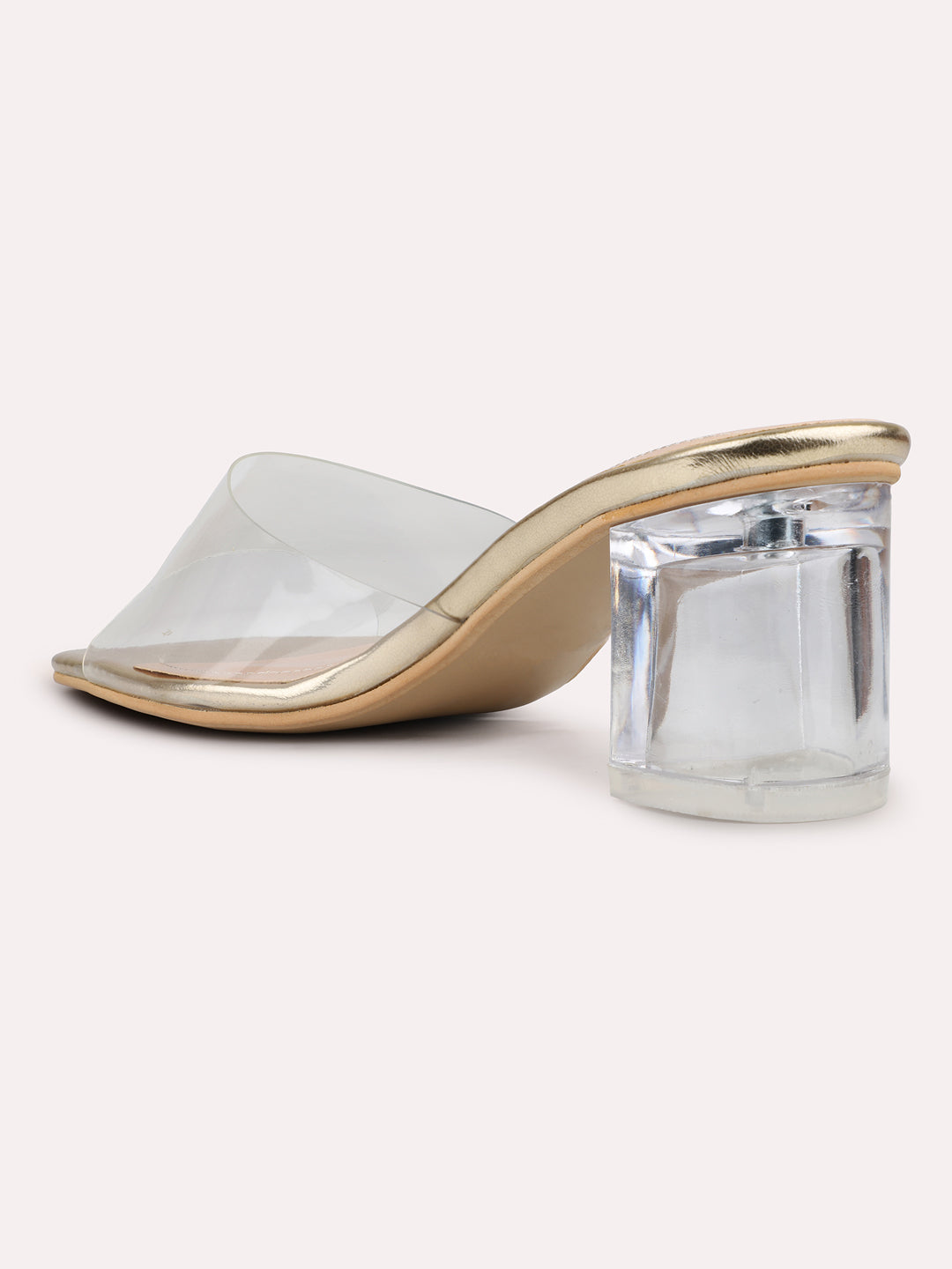 Womens Golden Casual Transparent Open toe Block Heel Mules