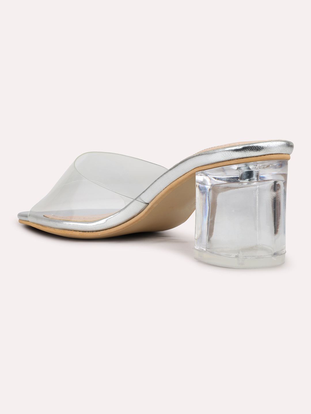 Womens Silver Casual Transparent Open toe Block Heel Mules