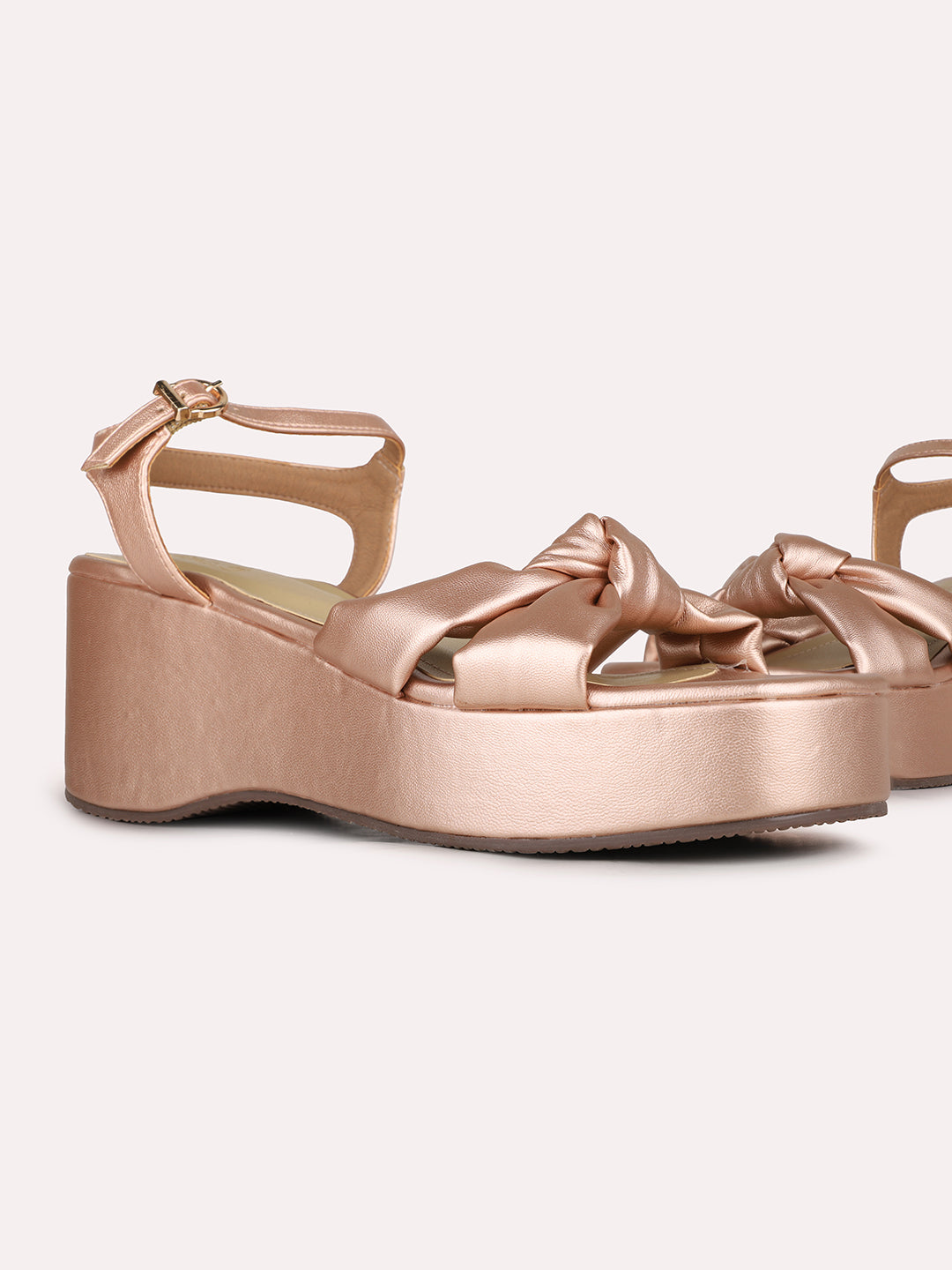 Women Rose Gold Party Wear Solid Round Toe Wedge Heel Sandals