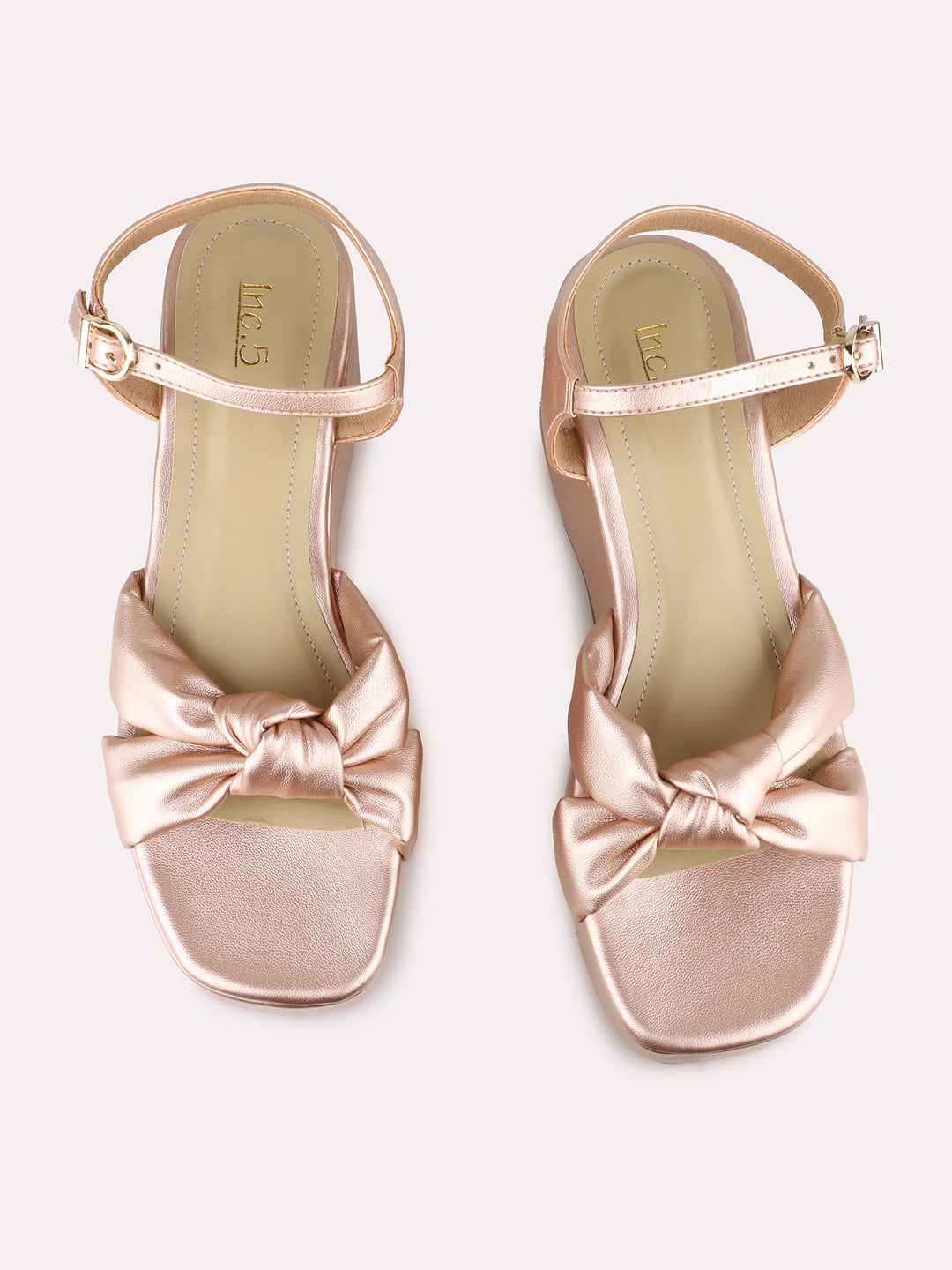 Women Rose Gold Party Wear Solid Round Toe Wedge Heel Sandals