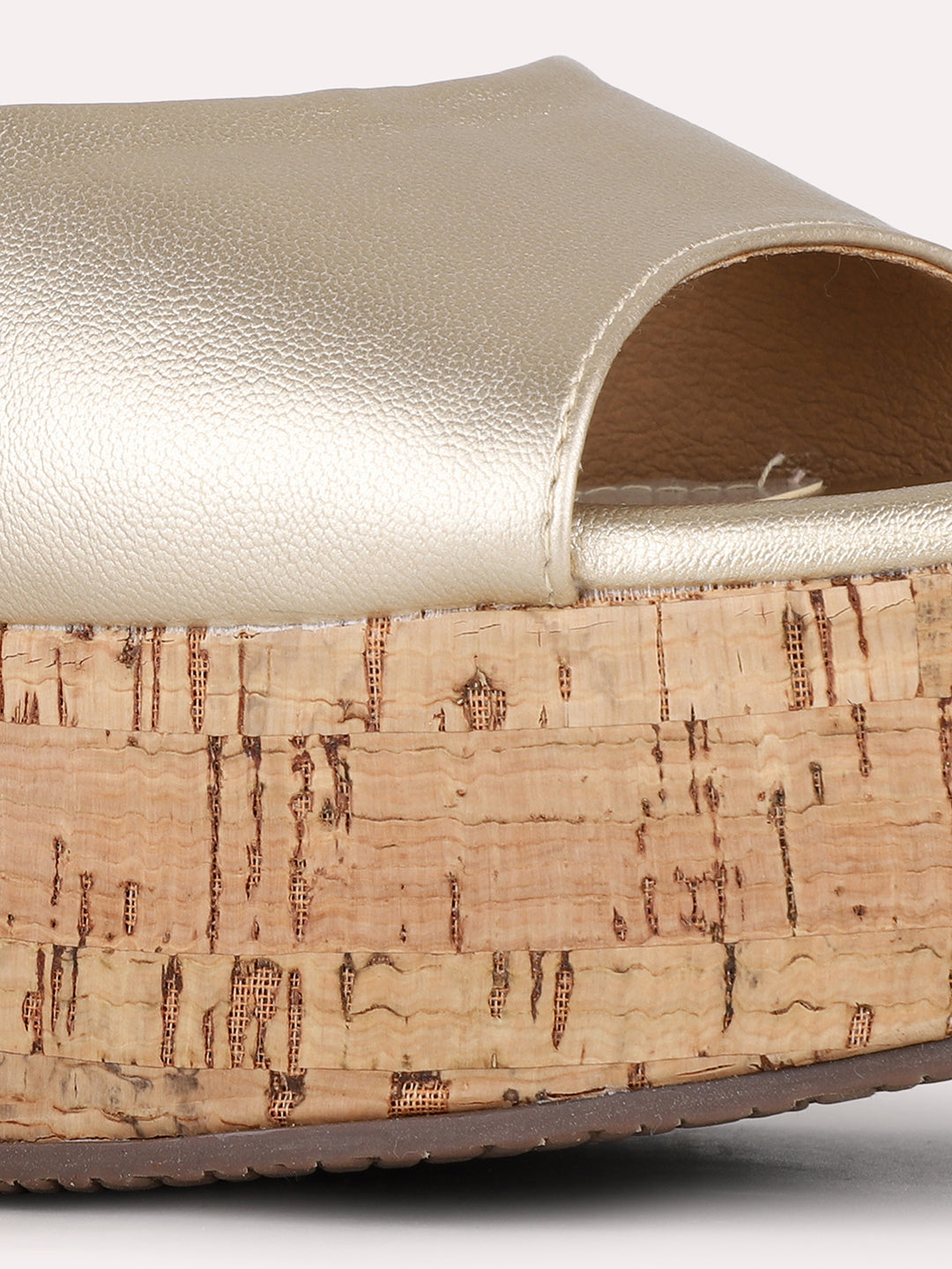 Women Golden Party Wear Solid Round Toe Wedge Heel Sandals