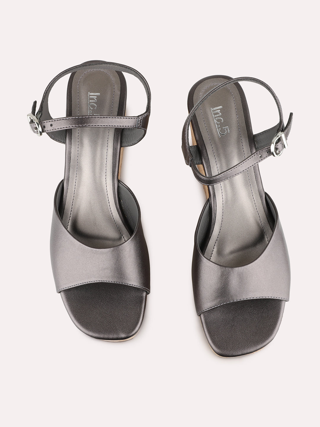 Women Pewter Party Wear Solid Pattern Round Toe Wedge Heel Sandals