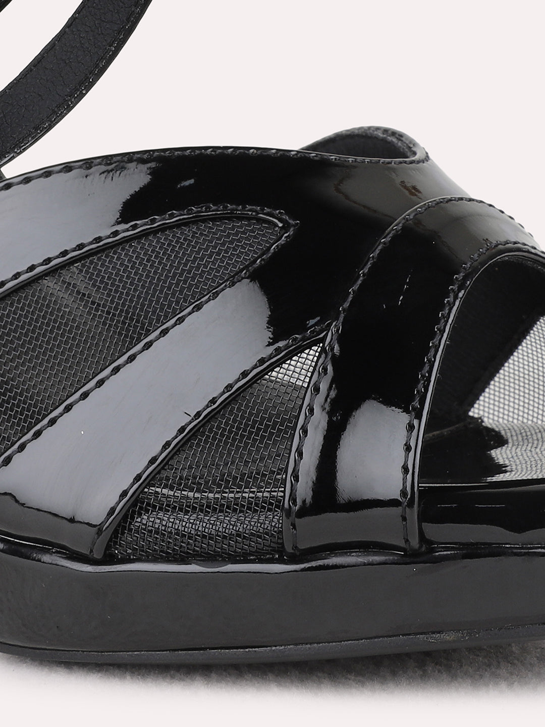 Womens Black Party Wear Striped Pattern Platform Heels