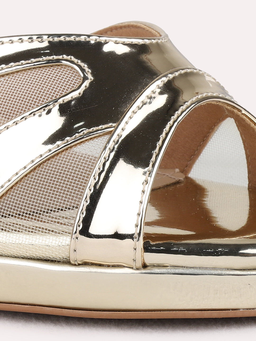 Womens Golden Party Wear Striped Platform Heels