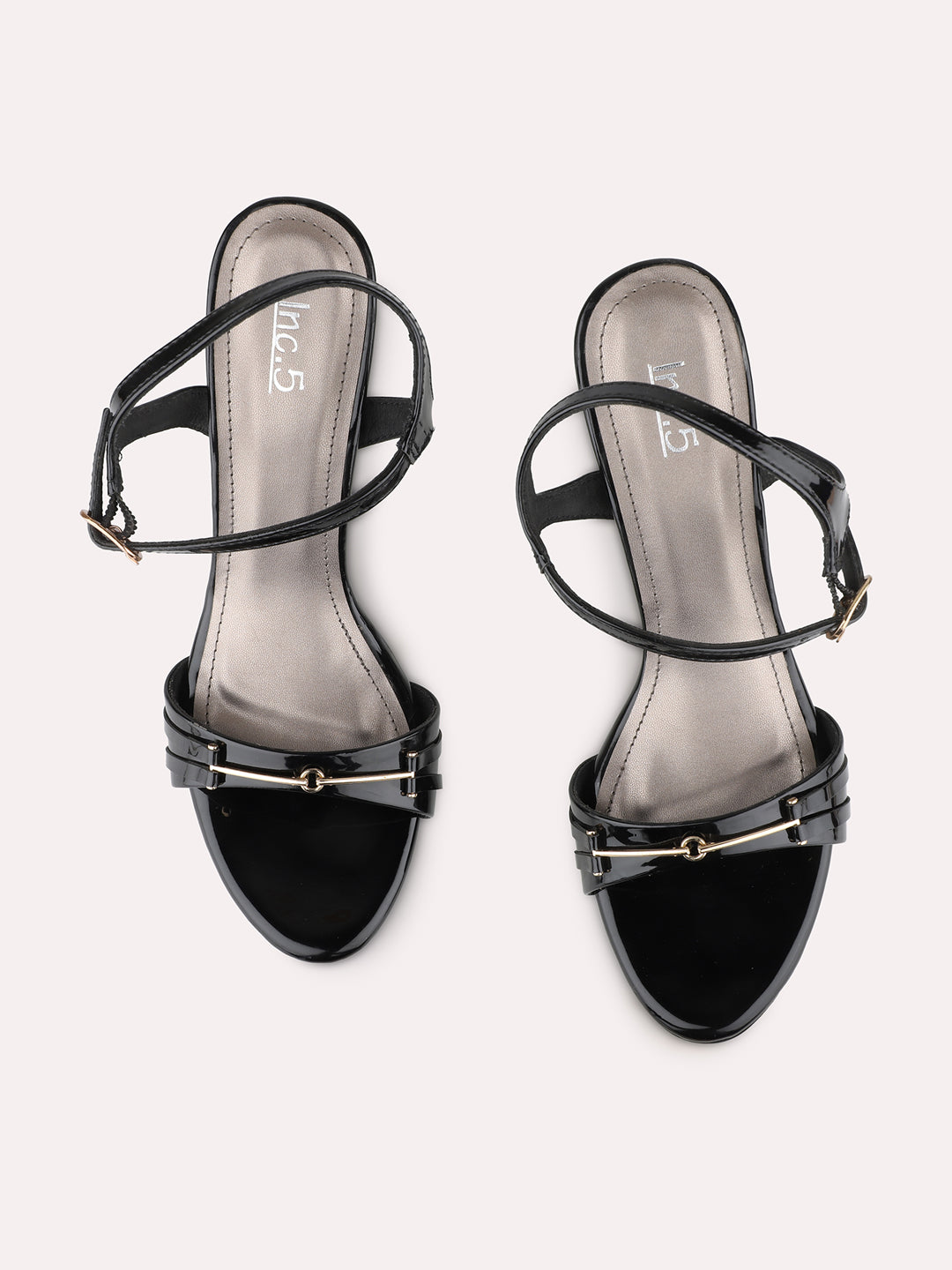 Womens Black Party Wear Solid Square Toe Stiletto Heel Sandals