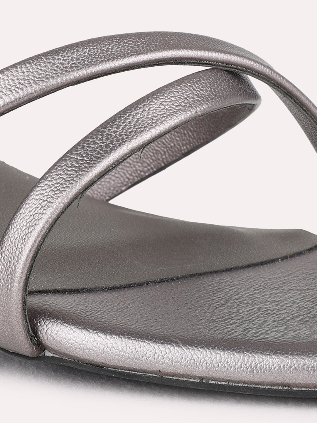 Womens Pewter Party Wear Solid Round Toe Kitten Heel Sandals