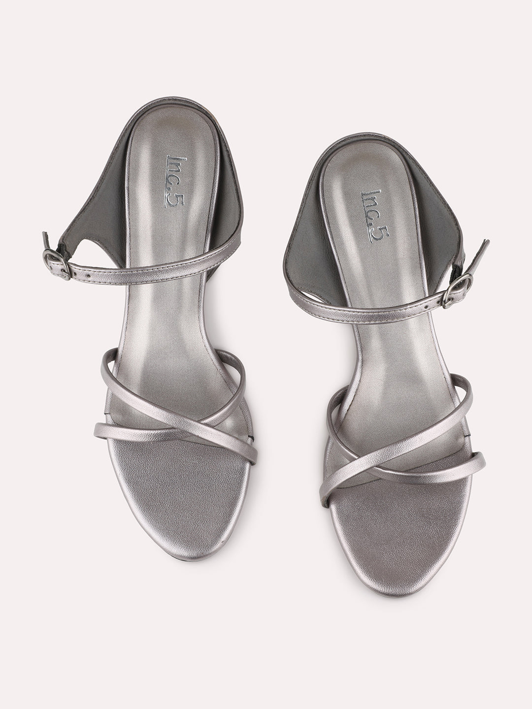 Womens Pewter Party Wear Solid Round Toe Kitten Heel Sandals