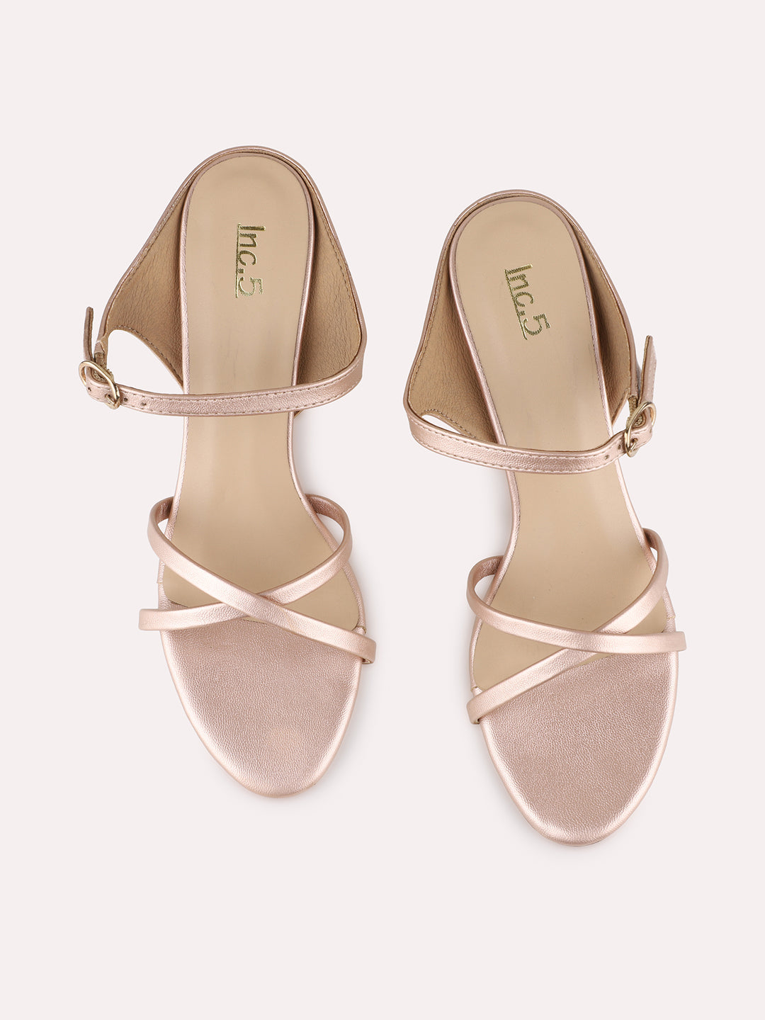 Womens Rose Golden Party Wear Solid Round Toe Kitten Heel Sandals