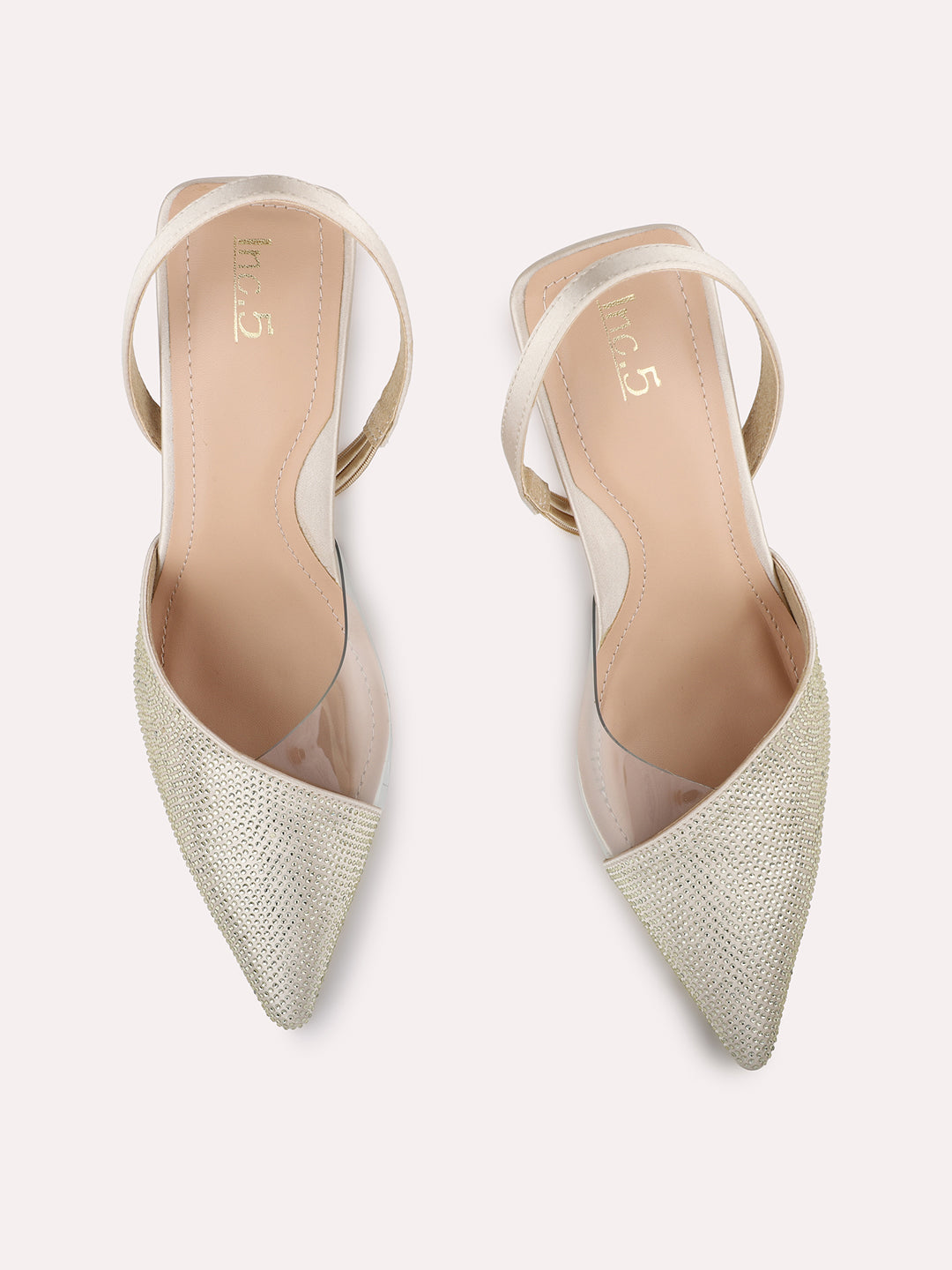 Women Gold Pointed Toe Embellished Party Stiletto Mules