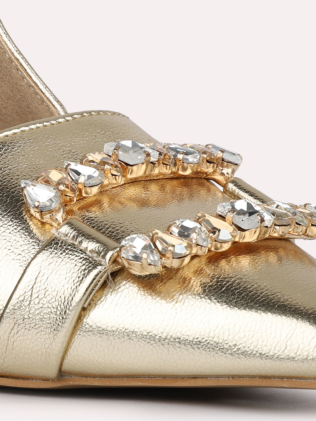 Women Gold Diamante Pointed Toe Embellished Stiletto Mules With Backstrap