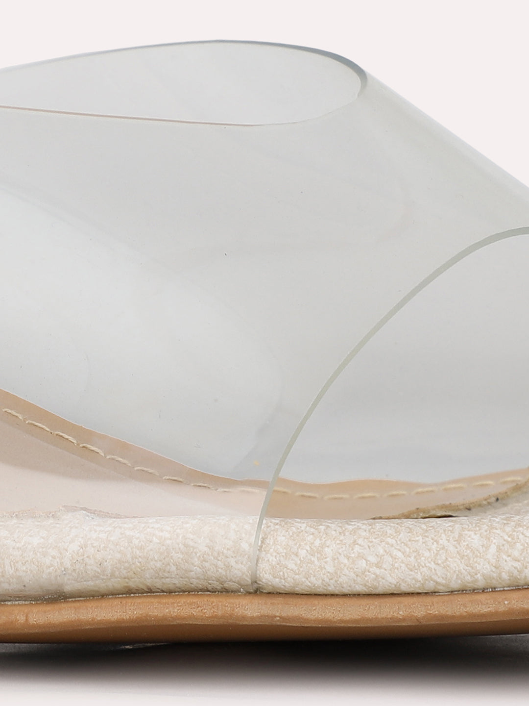 Women Cream Party Wear Transparent Round Toe Block Heel Sandals