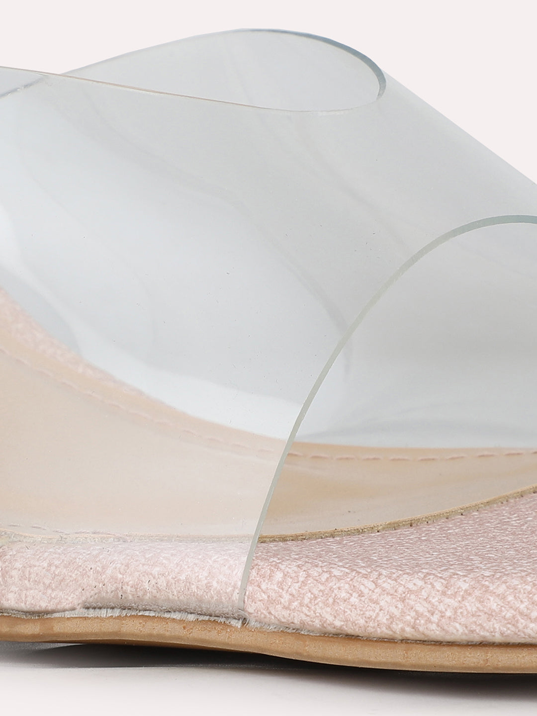Womens Peach Party Wear Transparent Square Toe Block Heels